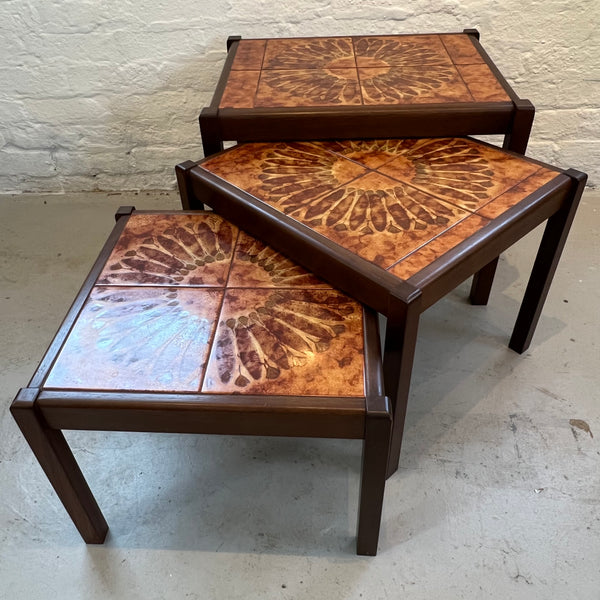 Mid Century Danish teak tile topped nest of tables by Lost and Found Projects