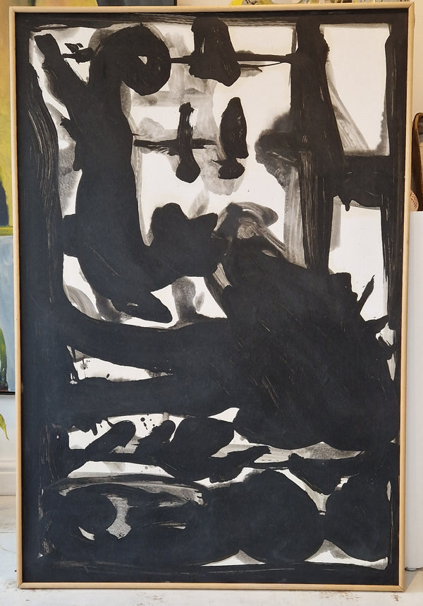 EN043  Black and White Gestural I 1989 by Enos Lovatt
