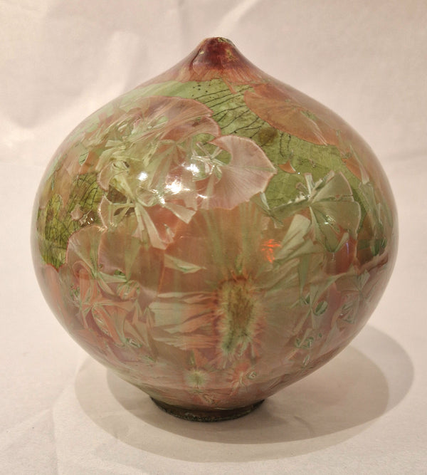 Hand Thrown Green and Red Crystalline Onion Form by Peter Cosentino