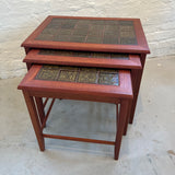 Vintage Mid Century nesting tables with green tile top. Danish 1970s by Lost and Found Projects
