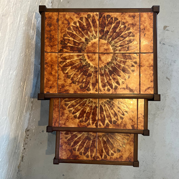 Mid Century Danish teak tile topped nest of tables by Lost and Found Projects