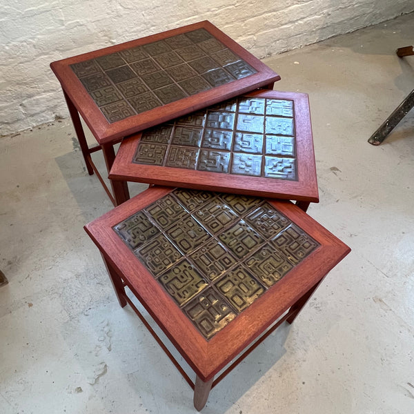 Vintage Mid Century nesting tables with green tile top. Danish 1970s by Lost and Found Projects