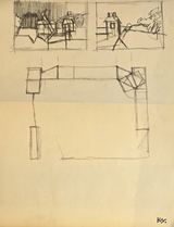 KV002 Duo Small Buildings in Landscape c1943 by Keith Vaughan Original Art from Barewall Art Gallery