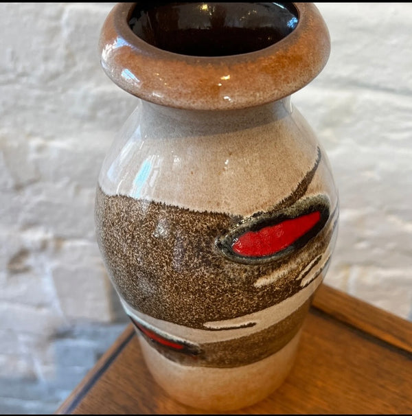 Vintage Mid Century Scheurich Keramic West German Pottery Vase- Stone with Red Abstract  by Lost and Found Projects