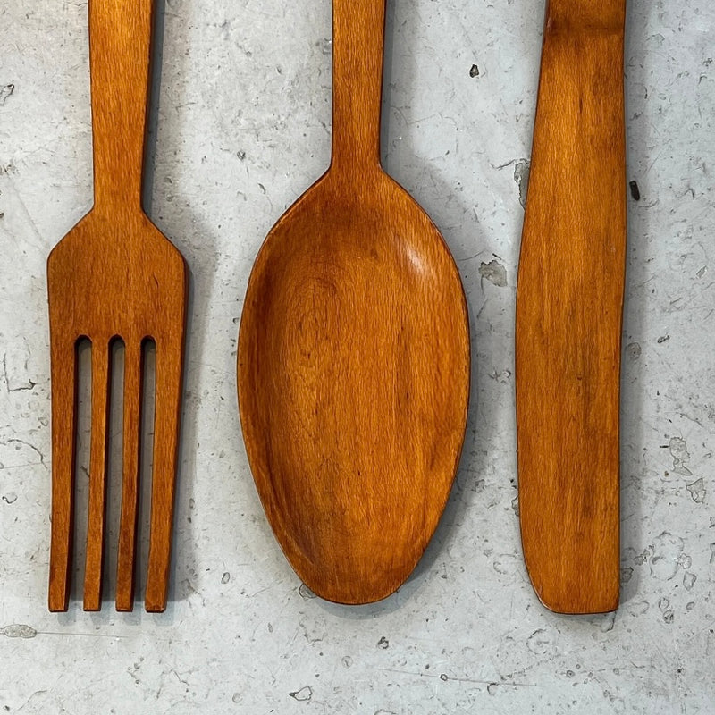 Vintage Mid Century Teak Knife Fork and Spoon - Oversize Wall Art by Lost and Found Projects