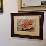 Flowers and Dragonfly Watercolour 1929 by CW Brown Original Art from Barewall Art Gallery