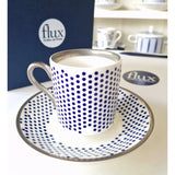 FLUX Bendot Collection by Marcus Steel for FLUX Stoke on Trent Tall espresso cup and saucer Platinum Ceramics from Barewall Art Gallery