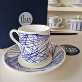 FLUX Spiro Collection by Harry Davies for FLUX Stoke on Trent Tall espresso cup and saucer Cobalt Ceramics from Barewall Art Gallery