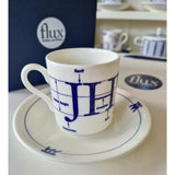 FLUX Type Matters range by Jim Williams for FLUX Stoke on Trent Tall espresso cup and saucer Cobalt Ceramics from Barewall Art Gallery