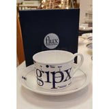 FLUX Type Matters range by Jim Williams for FLUX Stoke on Trent Tea cup and saucer Cobalt Ceramics from Barewall Art Gallery