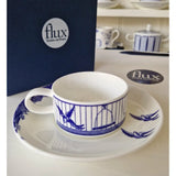 FLUX Willow Blues range by Jenna Stanton for FLUX Stoke on Trent Espresso cup and saucer Cobalt Ceramics from Barewall Art Gallery