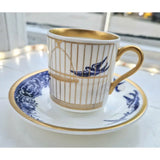 FLUX Willow Blues range by Jenna Stanton for FLUX Stoke on Trent Tall espresso cup and saucer Gold Ceramics from Barewall Art Gallery