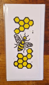 Hand printed Bee and honeycomb art greeting cards 2024 by Shauna McCann Gift from Barewall Art Gallery