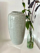 Hand thrown hand incised grey vase with cracked glaze by Agnete Hoy Ceramics from Barewall Art Gallery