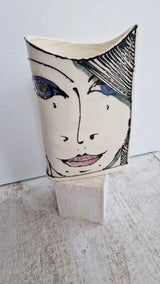 JC2403 Persephone II lustre hand painted face vase 2023 by Jonathan Cox Ceramics from Barewall Art Gallery