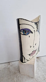 JC2403 Persephone II lustre hand painted face vase 2023 by Jonathan Cox Ceramics from Barewall Art Gallery