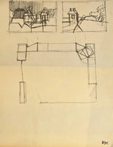 KV002 Duo Small Buildings in Landscape c1943 by Keith Vaughan Original Art from Barewall Art Gallery