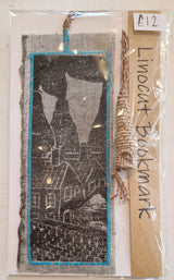 Bottle Kiln and Rooftops Linocut Bookmarks with Clay Bottle  2025 by Shauna McCann