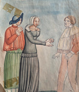 SL3 Pram study drawing and figure watercolour to reverse c1939 by Stanley Lewis Original Art from Barewall Art Gallery