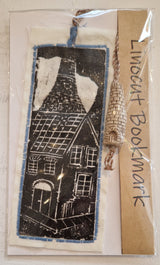 Bottle Kiln and Rooftops Linocut Bookmarks with Clay Bottle  2025 by Shauna McCann