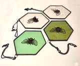 Reclaimed Stained Glass Hexagonal with painted bee 2025 by Rebecca Davies Glass from Barewall Art Gallery