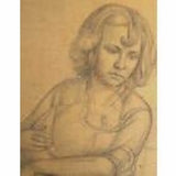 SL7 Woman and Child study drawing for Hyde Park in Summer painting by Stanley Lewis Original Art from Barewall Art Gallery