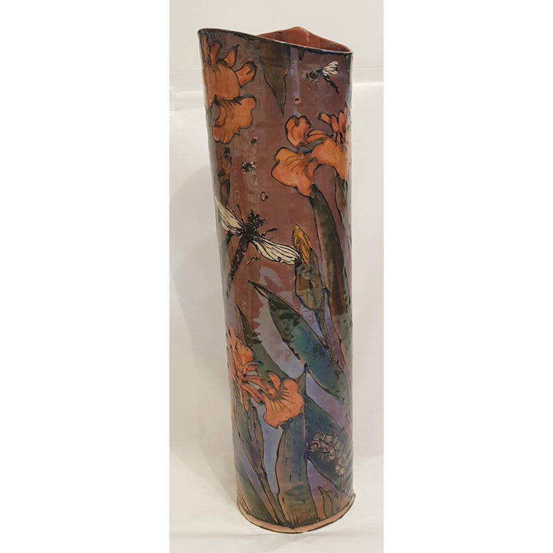 JC2113 Tall Wetland Fauna Lustre Flambe Vase by Jonathan Cox