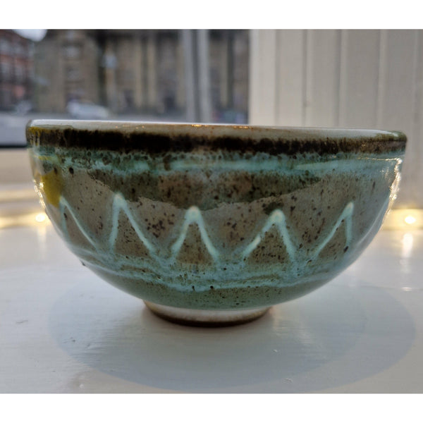 Stoneware Green Decorated Bowl by David Frith