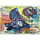 LD1 Pigeons Linocut c1950s by Leslie Duxbury