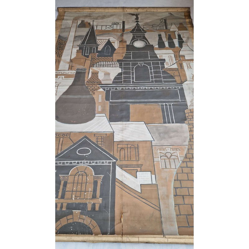 Handpainted Theatre Backdrop of Burslem c1950s found at Enos Lovatt Studio