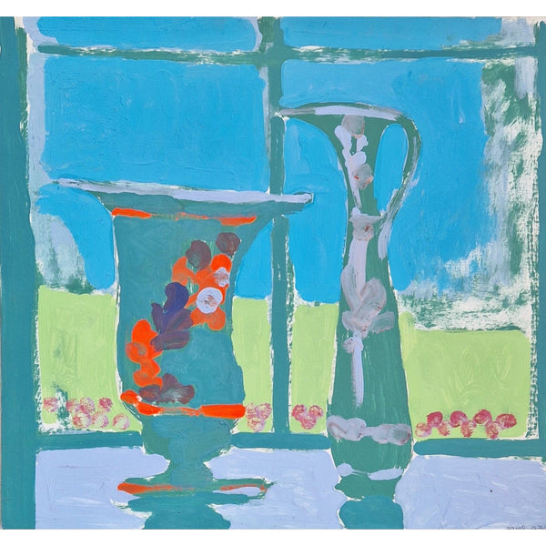 EN057 Two Vases with Flowers 1989 acrylic by Enos Lovatt