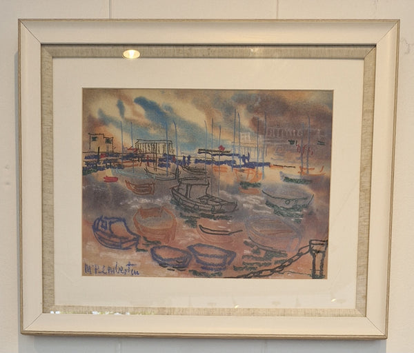 Ritning av båtar i hamnen av Muriel Pemberton