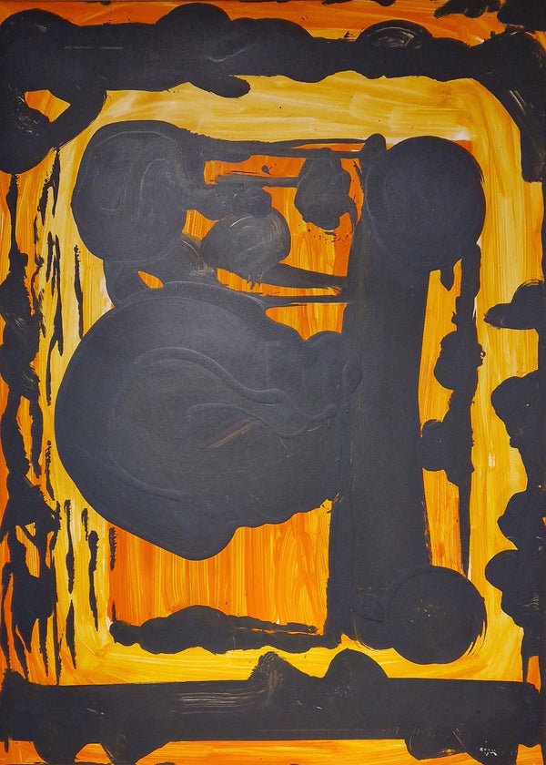 EN045 Black and Orange Gestural I 1989 by Enos Lovatt