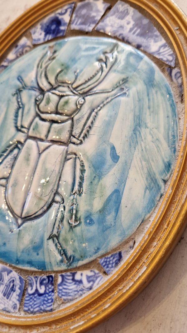 Stag Beetle with Spode Framed 2023 by Philip Hardaker