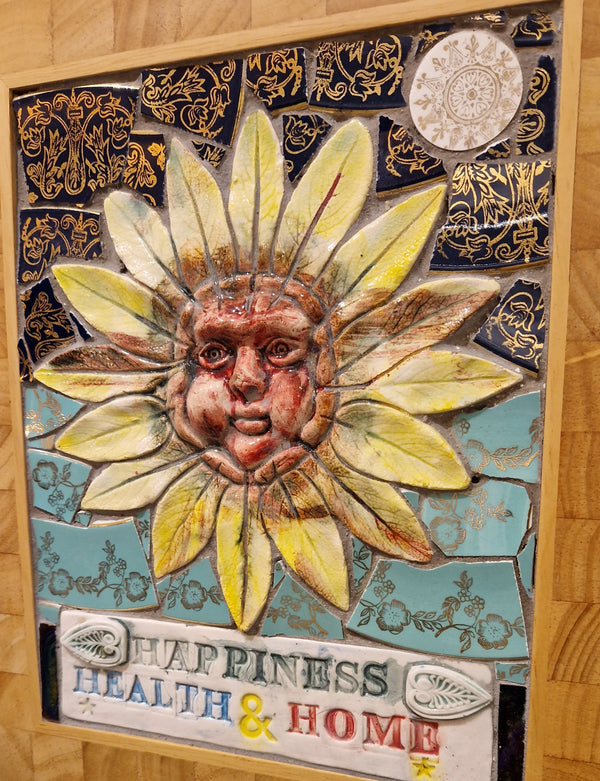 Sunflower Woman Happiness Health and Home Mosaic 2023 av Philip Hardaker