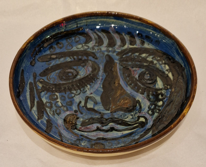 ELCeramics001 Dark Blue Face Ceramic Plate 1950's by Enos Lovatt
