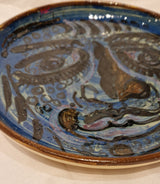 ELCeramics001 Dark Blue Face Ceramic Plate 1950's by Enos Lovatt