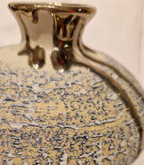 White Stoneware and Blue textured Pot with Platinum Poured Neck