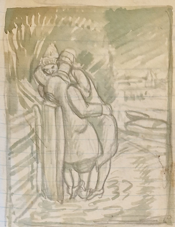 SL11 Two Lovers at Farm Gate study drawing III c1940s by Stanley Lewis