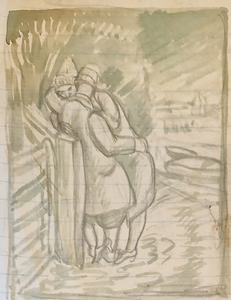 SL11 Two Lovers at Farm Gate study drawing III c1940s by Stanley Lewis