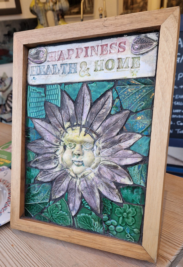 Sunflower Woman Happiness Health Home in Green Mosaic 2024 by Philip Hardaker