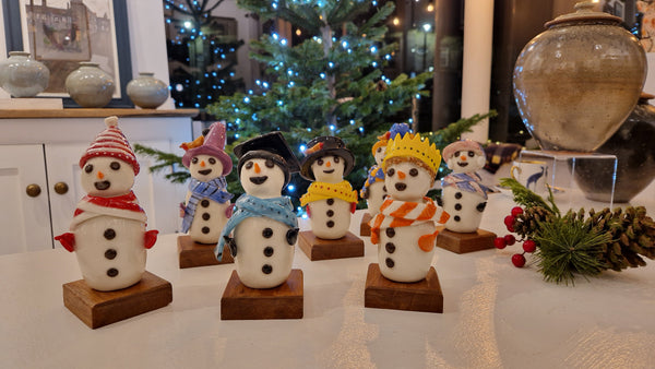 Handmade Large Ceramic Snowmen 2024 by Barbara Chadwick Gift from Barewall Art Gallery