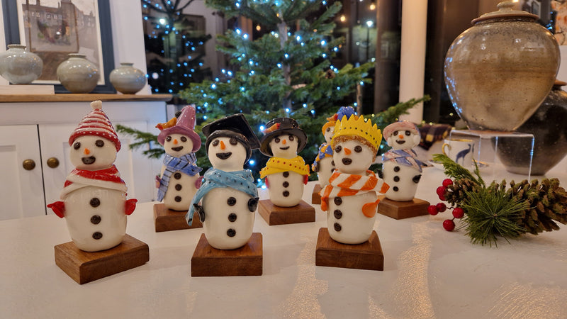 Handmade Large Ceramic Snowmen 2025 by Barbara Chadwick Gift from Barewall Art Gallery