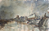 Boat Yard, Beaumaris (1975) – Alston Emery RI Watercolour Original Art from Barewall Art Gallery