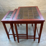 Vintage Mid Century nesting tables with green tile top. Danish 1970s by Lost and Found Projects