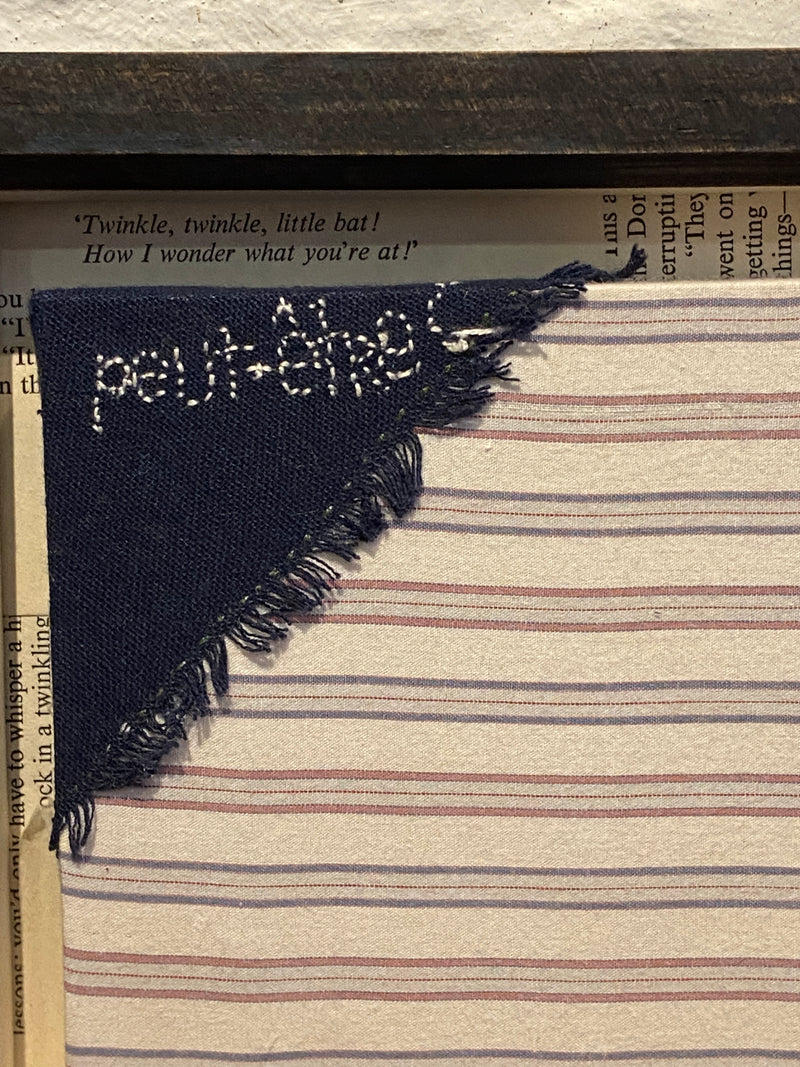 Original textile art salvaged textile block and treads. Peut by Lost and Found Projects