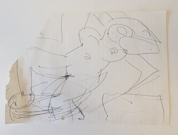 ABD064 Figure Bathing drawing c1980s found Arthur Berry Archive