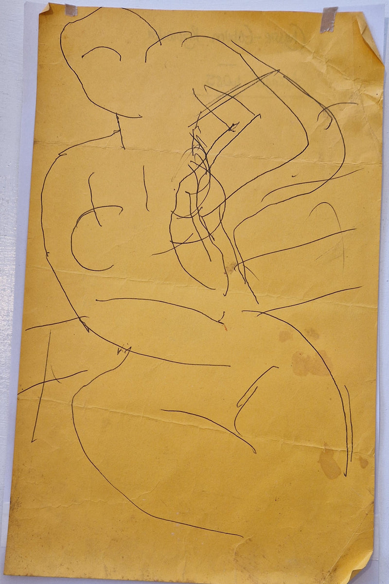 ABD067 Female Nude Seated drawing c1980s found Arthur Berry Archive