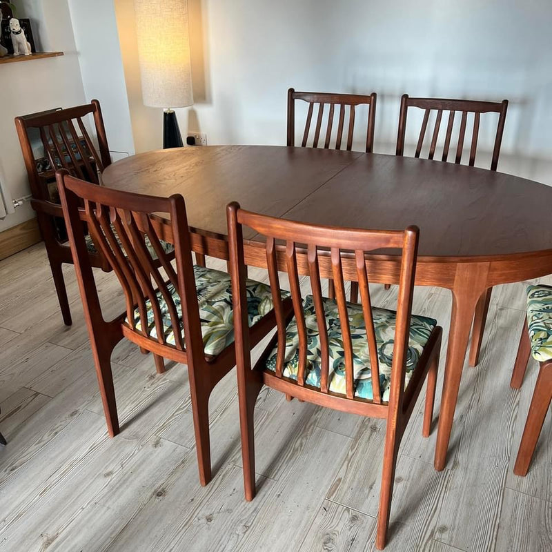 Mid Century Dining Table and Six Chairs by Lost and Found Projects