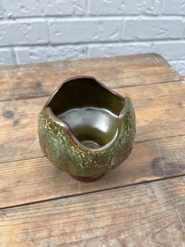 Mid Century Sylvac Green and Brown shallow vase. By Lost and Found Projects